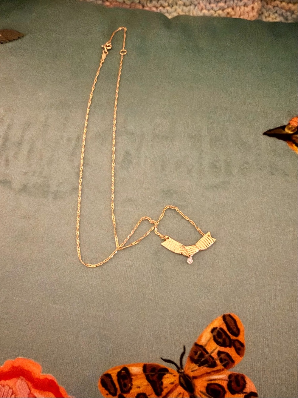 Catbird Gold Ribbon Necklace with Single Diamond - Picture 2 of 4